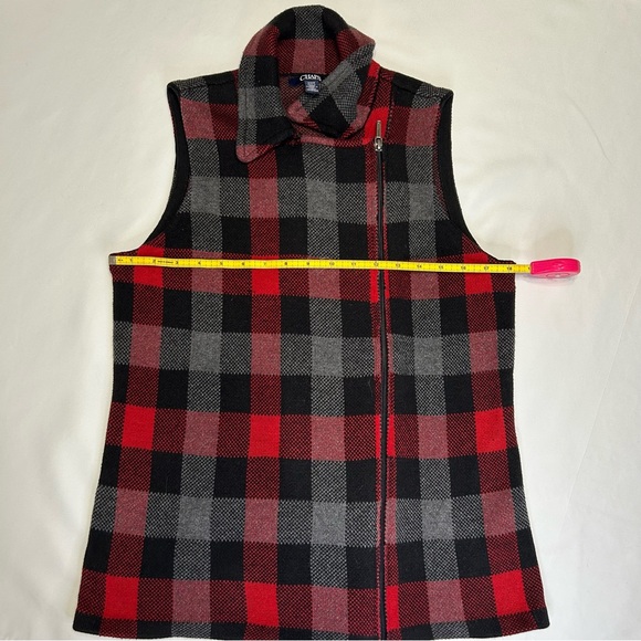 CHAPS Ralph Lauren Buffalo Check Plaid Red Black Asymmetrical Full Zip Vest Sz M - Picture 12 of 13